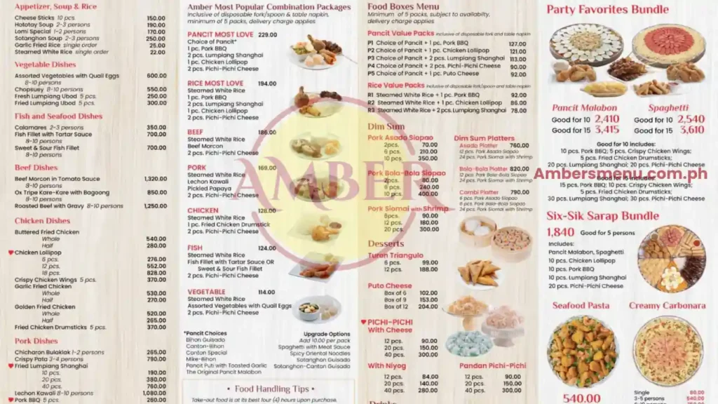 Amber menu Price list